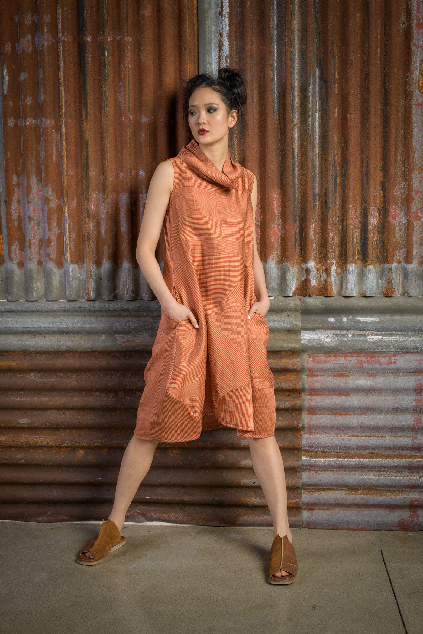 Sleeveless Dress with Dropped Neck and Asymmetrical Inserts
