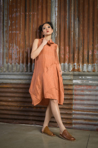 Sleeveless Dress with Dropped Neck and Asymmetrical Inserts