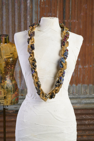 Medium Length Chain and Silk Braided Necklace