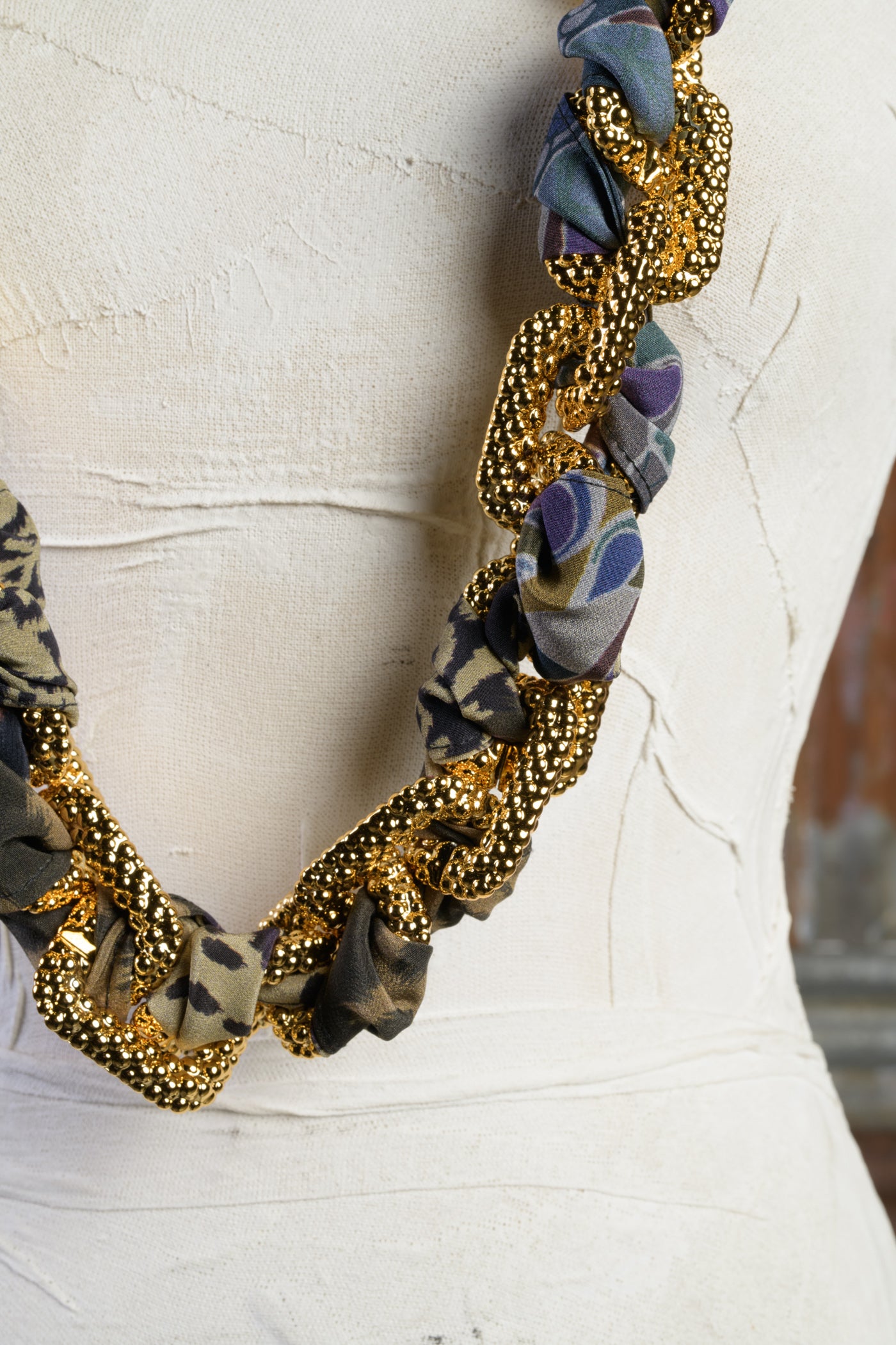 Medium Length Chain and Silk Braided Necklace