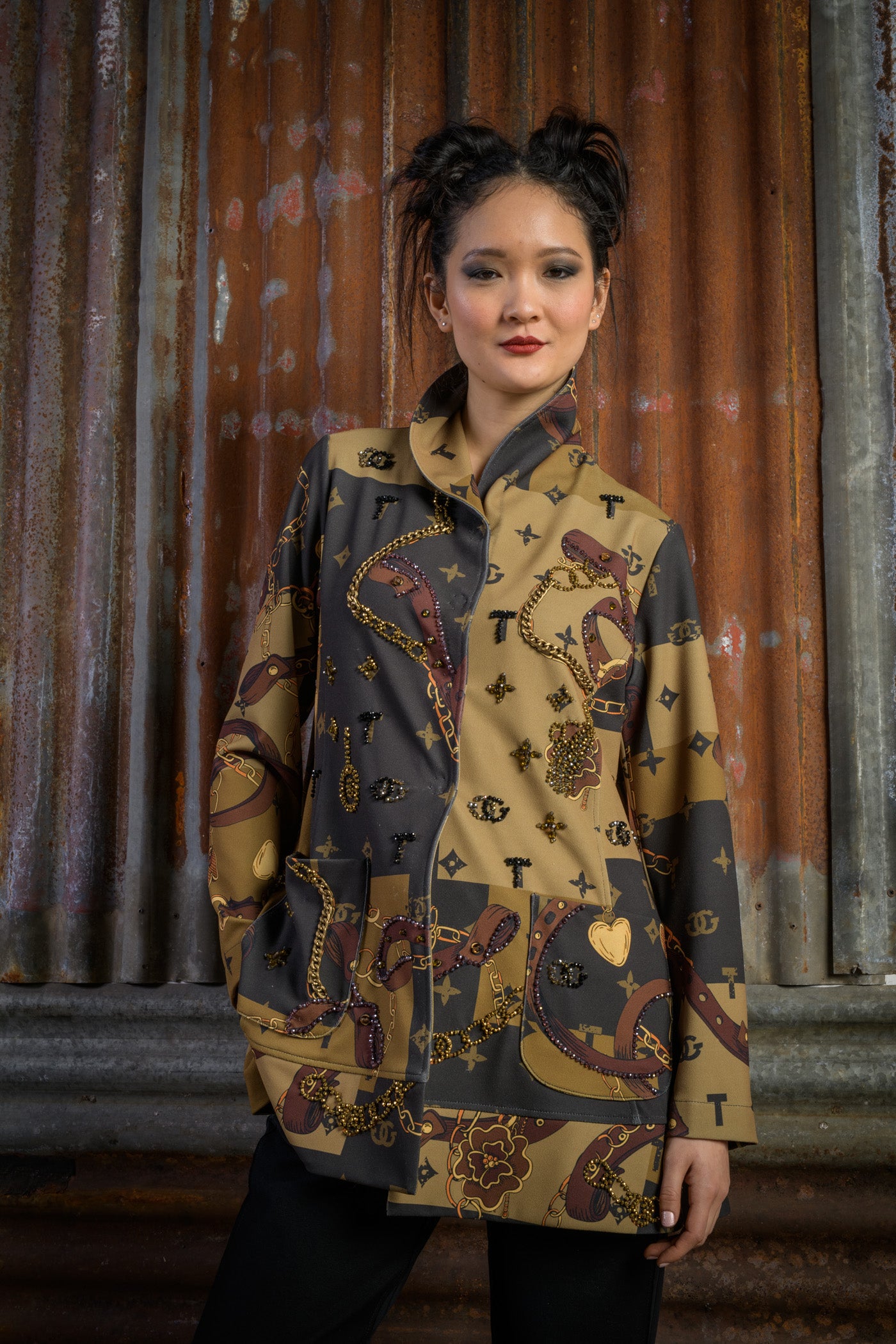 Printed Fabric Hand-Embroidered Jacket