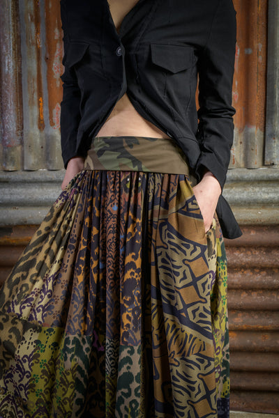 Silk Skirt with Stretch Printed Jersey Basque
