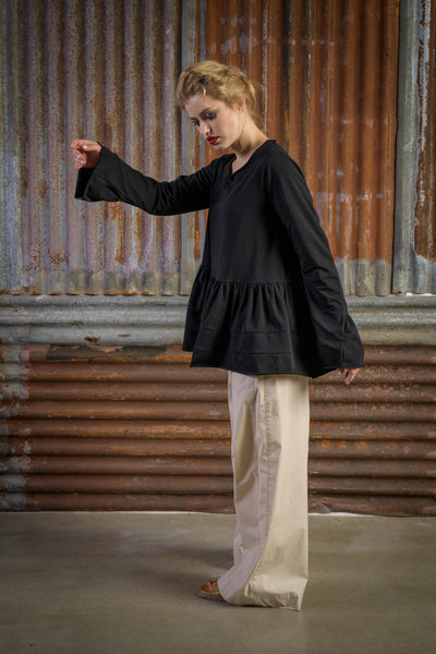 Jacket in Stretch Jersey with Voulant and Funnel Sleeves