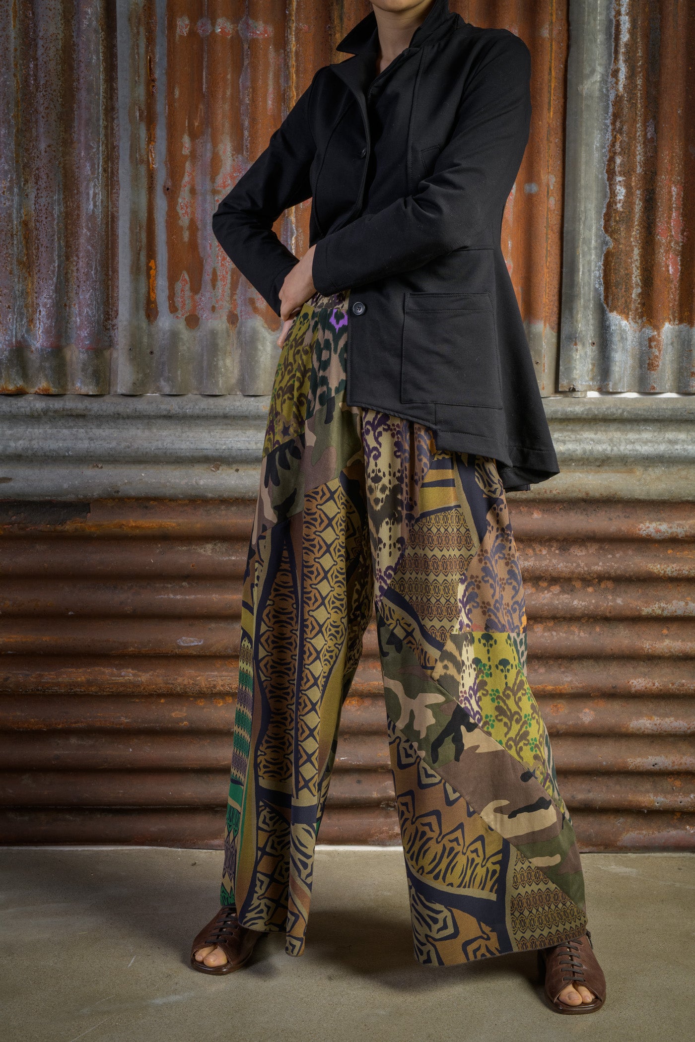 Silk Palazzo Pants in Ethnic Patchwork Colours