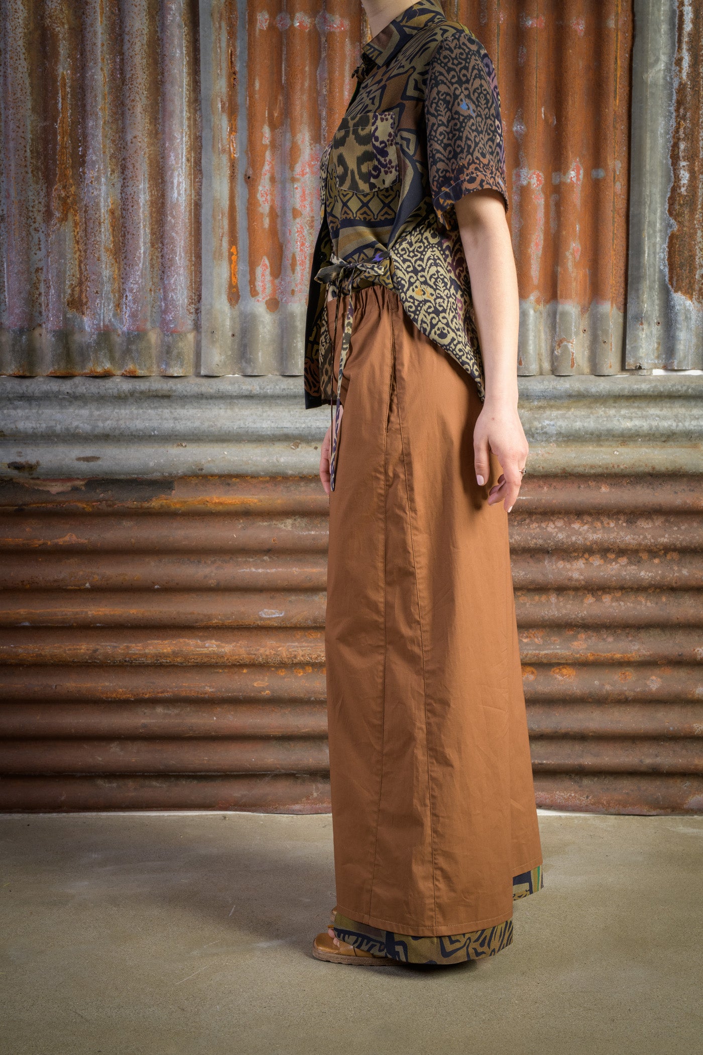 Palazzo Pants in Stretch Cotton with Silk Border