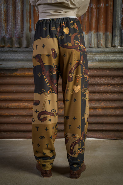 Printed and Hand-Embroidered Drawstring Trousers